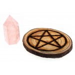 Oak Wooden Pentacle Altar Tile with Rose Quartz Point